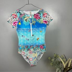 Johnny Was Wave Surf Neoprene Half Zip One Piece Wetsuit Blue Small NWOT